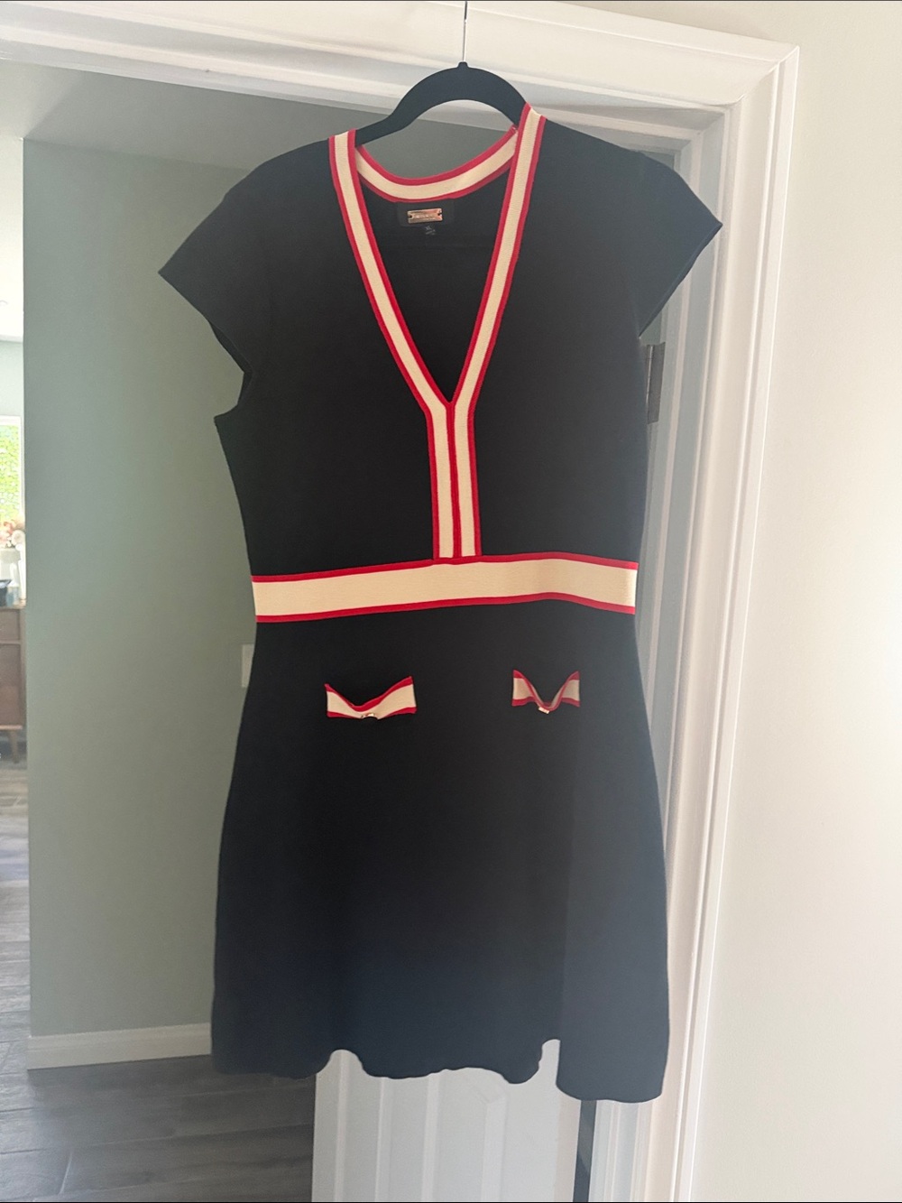 Alexia Admor Black Mini Dress with Red and Cream Trim